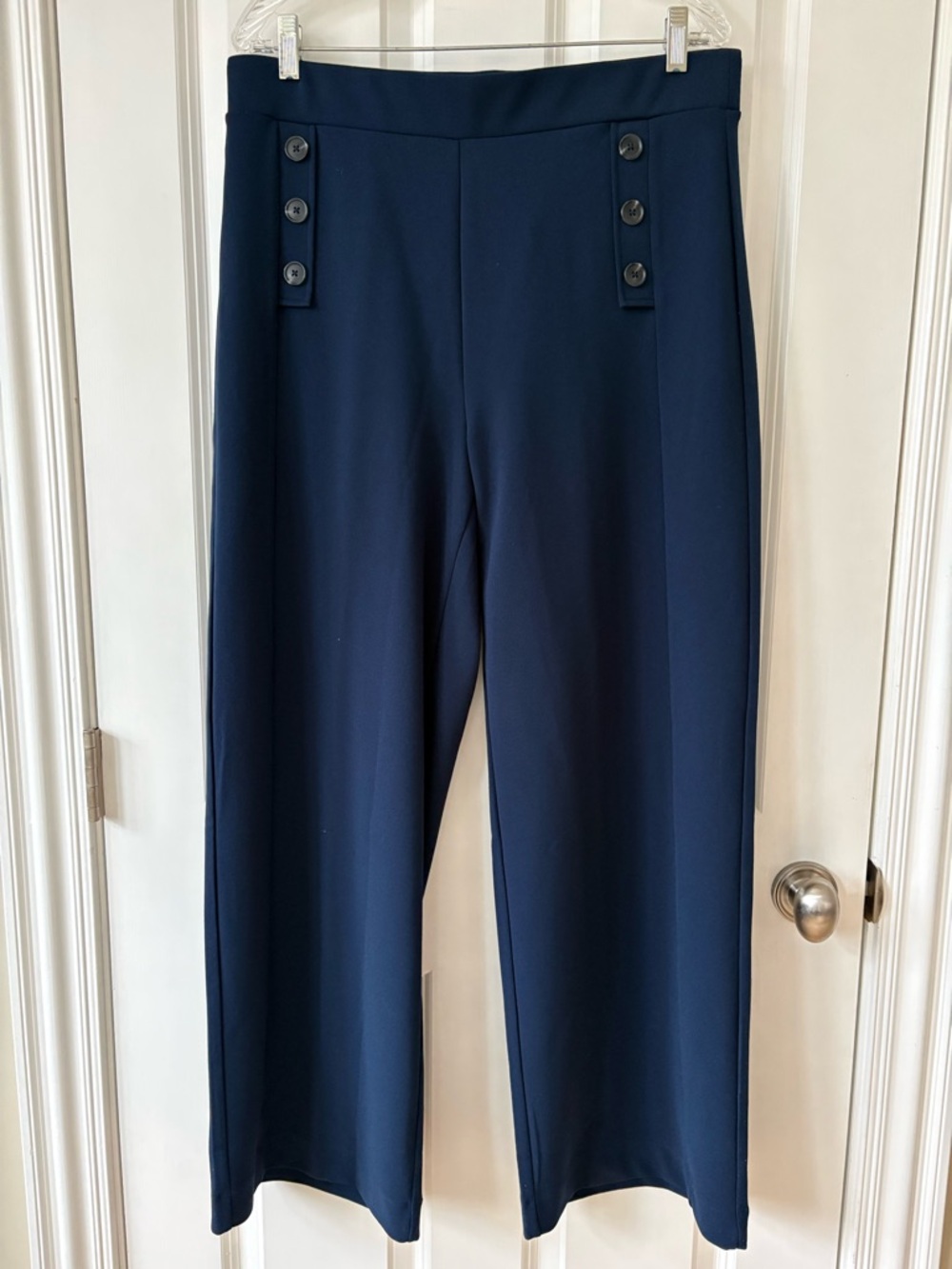 Like New, Loft Mariner Wide Leg Pull On Pants in Navy Crepe, Size L, 30” inseam - Picture 3 of 12